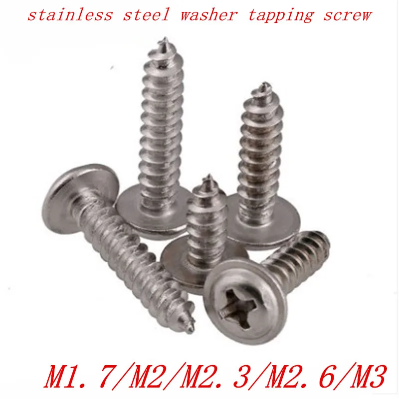 

100Pcs m1.7 m2 m2.3 m2.6 m3 PWA Cross Round Head stainless steel self-tapping with Padded Screws With Collar Pad Washer Screw