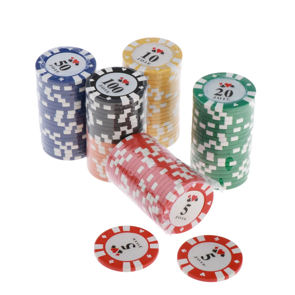 100x Poker Chip набора с Пластик чехол игра в кости чипы 5,10, 20,50, 100 значение, различие Цвет