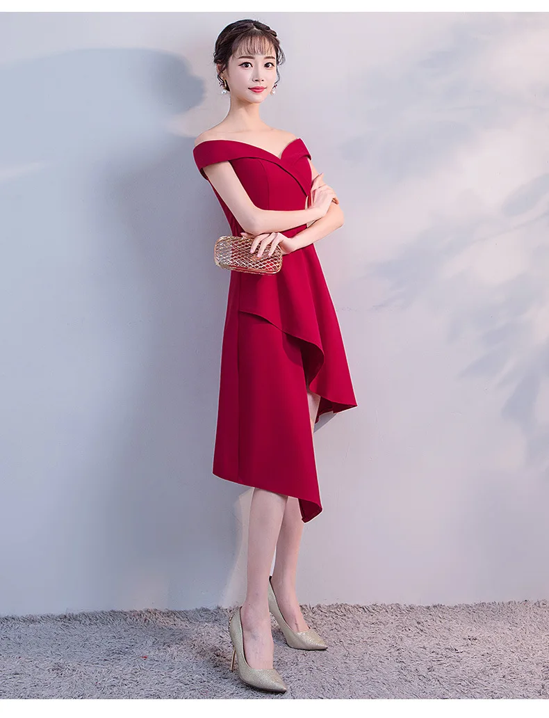 

Annual General Meeting Small Evening Dress Women's 2019 New Style Banquet Party Birthday Party Dress off-the-Shoulder Short