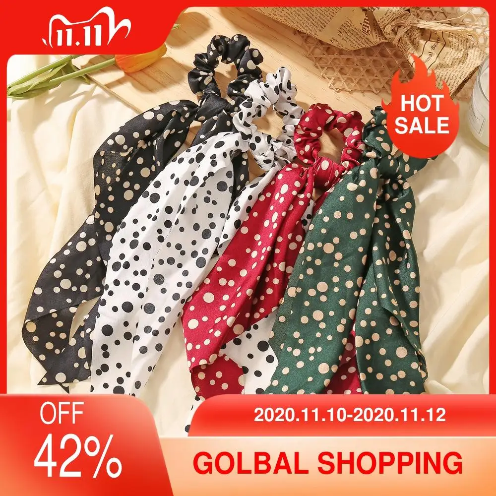 

Women Girl Streamers Scrunchies Polka Dot Floral Print Elastic Bow Hair Rope Hair Ties Korean Sweet Hair Accessories Headwear
