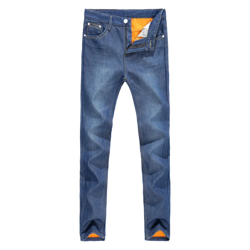 

High Quality Famous Brand Autumn Winter warm flocking warm soft men jeans Straight High Stretch Feet skinny jeans man trousers