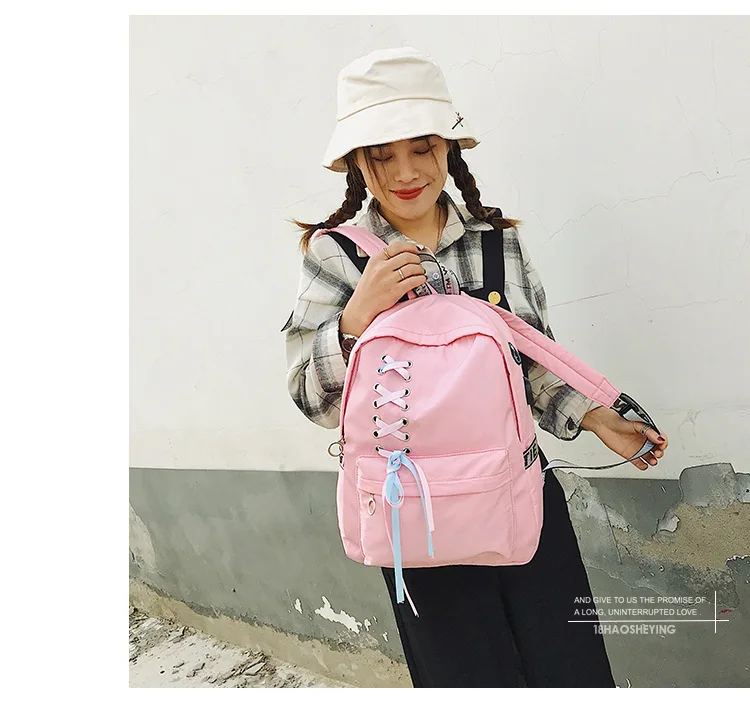Cross Border for Oxford Cloth Backpack Women's Fashion Korean-style Casual WOMEN'S Bag Middle School Students School Bag Ribbon