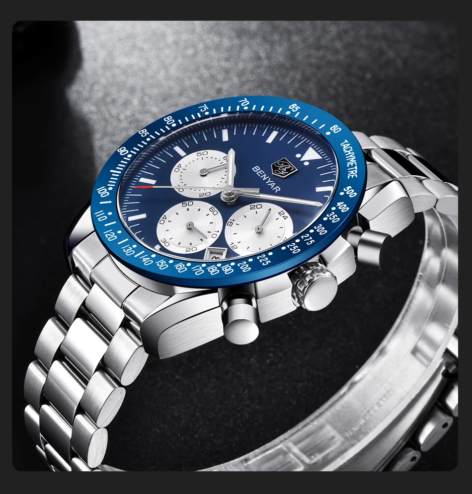 BENYAR мужские часы Топ люксовый бренд мужские силиконовые водонепроницаемый браслет Спортивные кварцевые Хронограф военные наручные часы для мужчин reloj