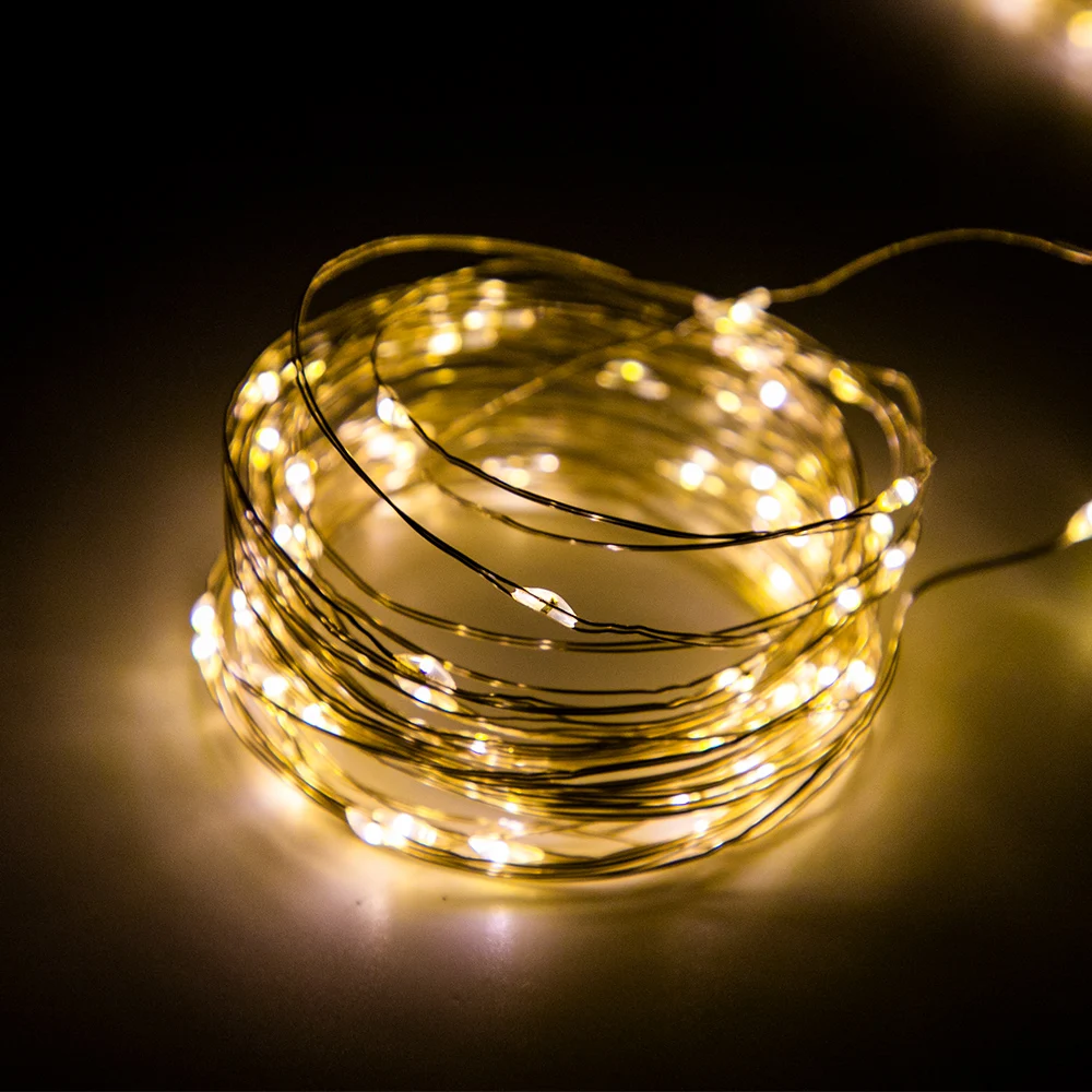 Lampada a tenda a LED Ghirlanda Luce a stringa in rame bianco Telecomando USB Tenda luminosa Ghirlanda Luce natalizia per camera da letto Esterno_voghion.com