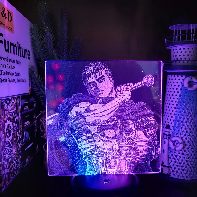 Berserk Guts Anime Led Light 3D Illusion RGB Night Lights Lamp Birthday Neon Gift For Friend Bedroom Manga Table Desk Decoration nursery night light