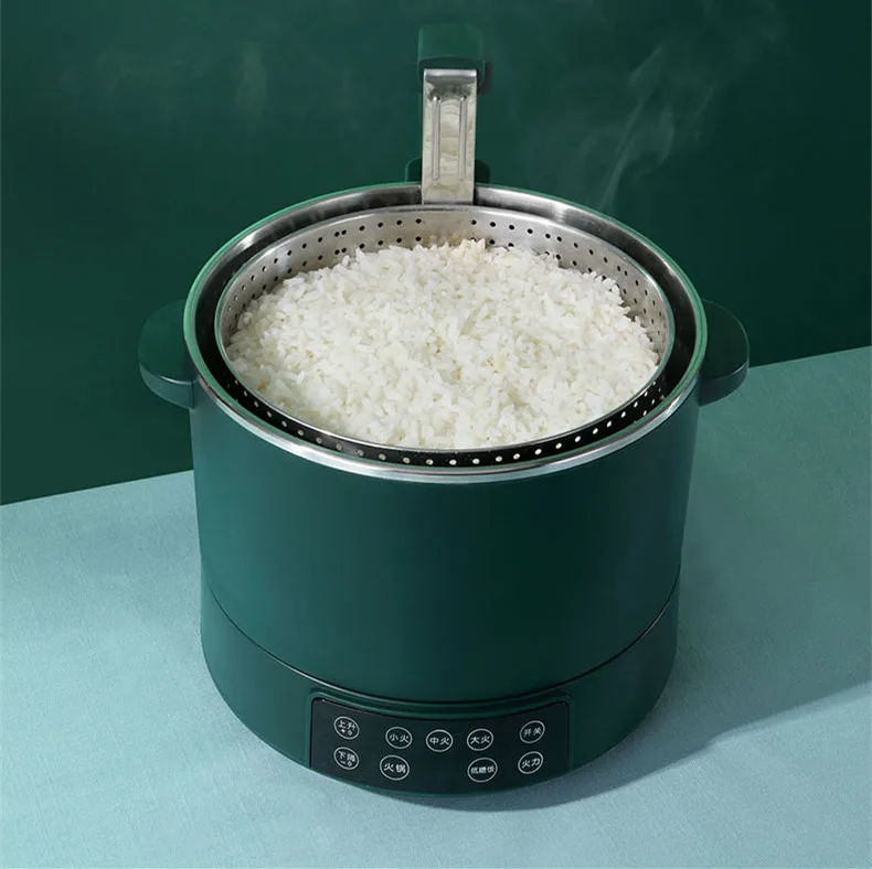 220V Stainless Steel Inner Household Electric Rice Cooker 3L Automatic Lift Hot Pot Low Sugar Rice Cooker White/Green Color 4