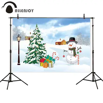 

Allenjoy Snowman Wallpaper Christmas Trees Gifts Street Light House Forest Backdrop Decorations Winter Wonderland Party Banners