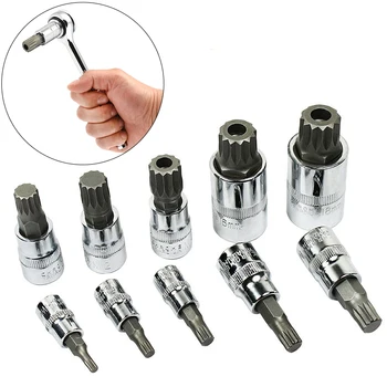 

10pcs Drill Sockets XZN Triangular Bit Ratchet Storage For Car Repair Tools Set