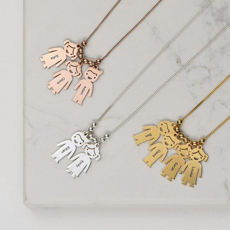 

Custom Name Necklace Stainless Steel Personalised Mother Necklace Childrens Pendants Laser Engraved Letters Jewelry for Women
