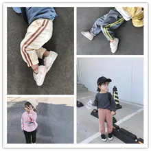 Мужские и женские детские брюки универсальные повседневные брюки в полоску 19 осенняя одежда стиль детской одежды для детей от 3 до 8 лет