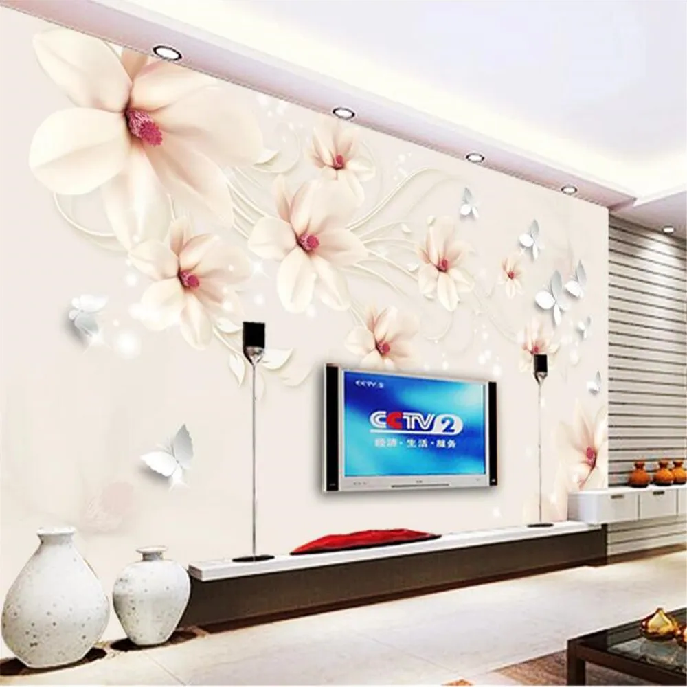 

3D стерео рельефные Настенные обои Milofi на заказ, изображение магнолии, бабочки, 3D стерео декор для телевизора, фоновая стена