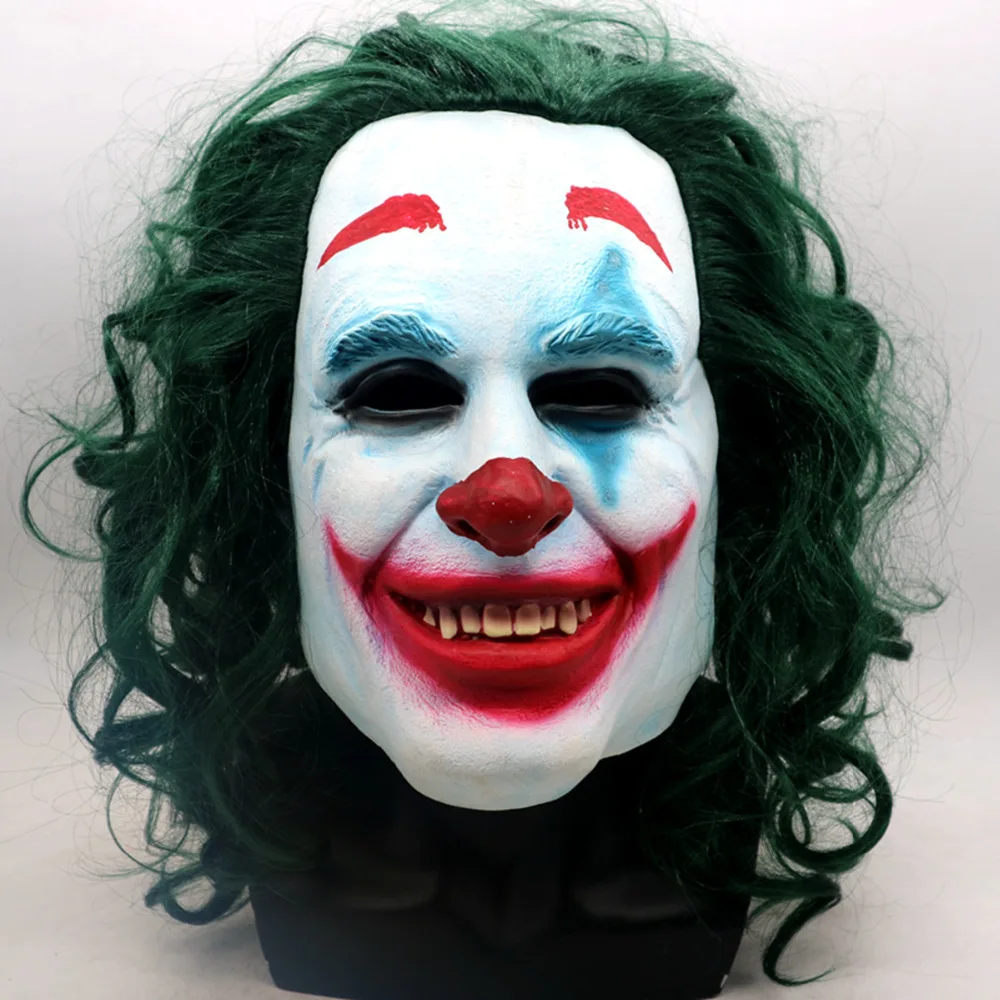 2019 маска джокер из фильма Бэтмен Темный рыцарь ужас клоун Косплей латексные маски зеленые волосы парик страшный Хэллоуин Вечеринка костюм