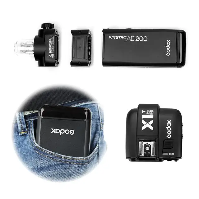 Godox AD200 200Ws 2,4G ttl вспышка стробоскоп 1/8000 HSS Беспроводная монолайт с 2900mAh литиму батарея для Canon Nikon sony+ X1T - Цвет: Черный