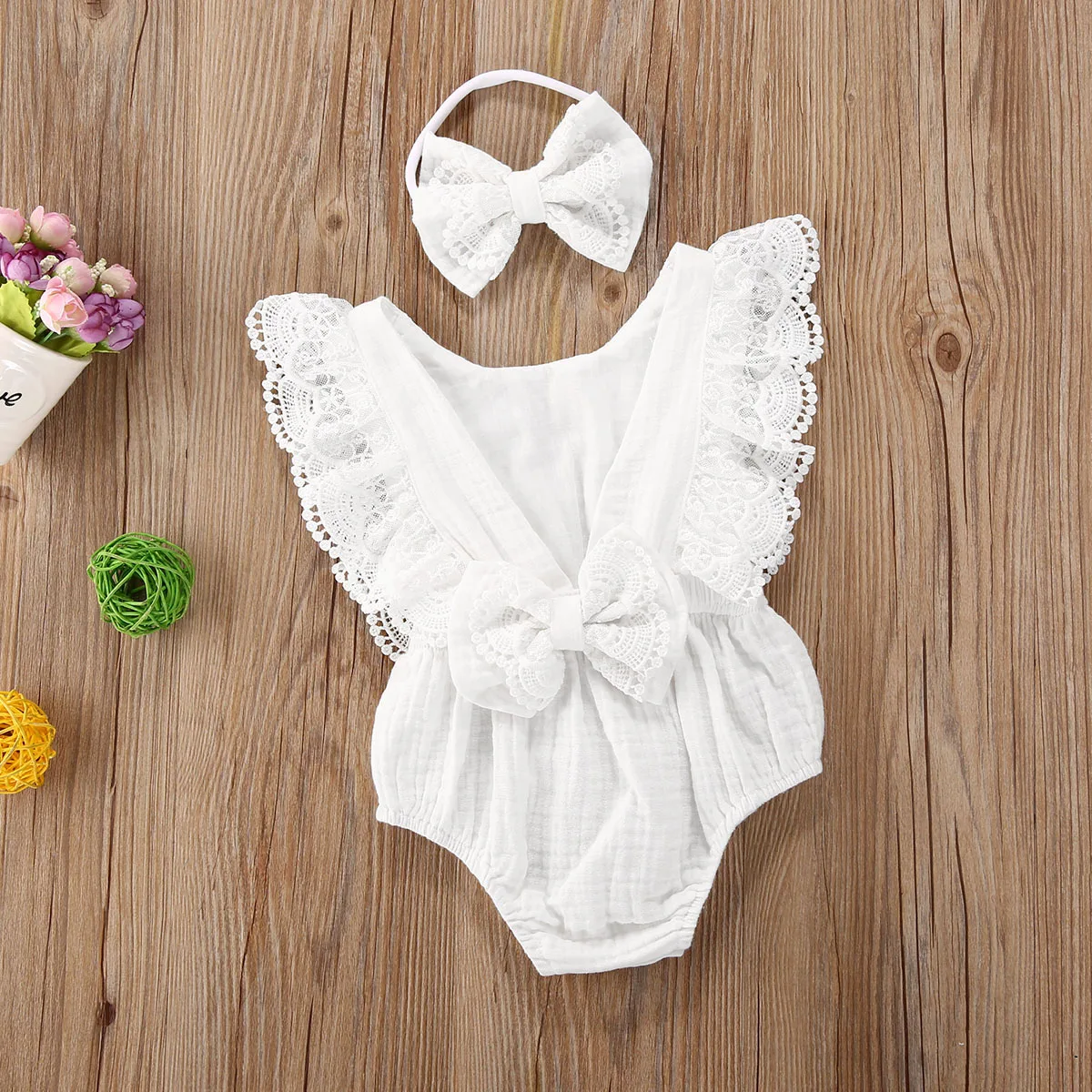 Newborn Sister Matching Romper/Dress Outfits Kids Girls Sweet Lace Sleeveless White Romper/Dress Suits for 0-5T