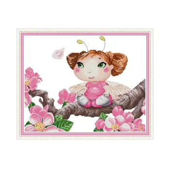 

Bee Fairy on Peach Tree Cross Stitch Patterns 14CT 11CT Count Printed Fabric DMC DIY Handmade Embroidery Thread Kit Needlework