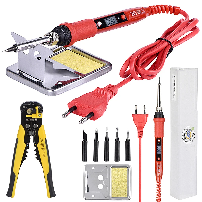 

JCD Soldering iron kit with Wire Stripper 220V 80W LCD solder welding tools Ceramic heater Multifunctional wire cutters Pliers
