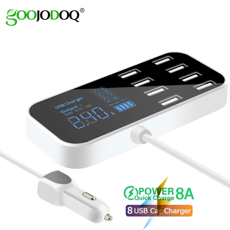 Цена GOOJODOQ 8 портов font b USB b font Автомобильное зарядное устройство светодиодный цифровой дисплей Быстрая зарядка для iPhone 11 Pro Max samsung Xiaomi huawei автомобильное з...