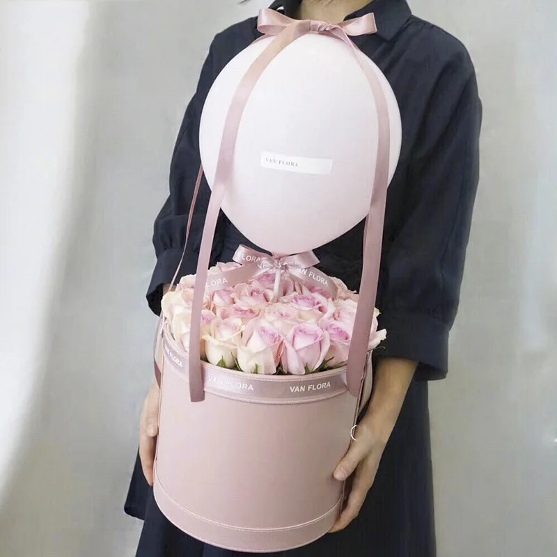 

New 2019 Round Leather Flowers Gift Box Packaging Pu Wedding Box Storage Packaging Box Flower Shop Household Goods Packaging