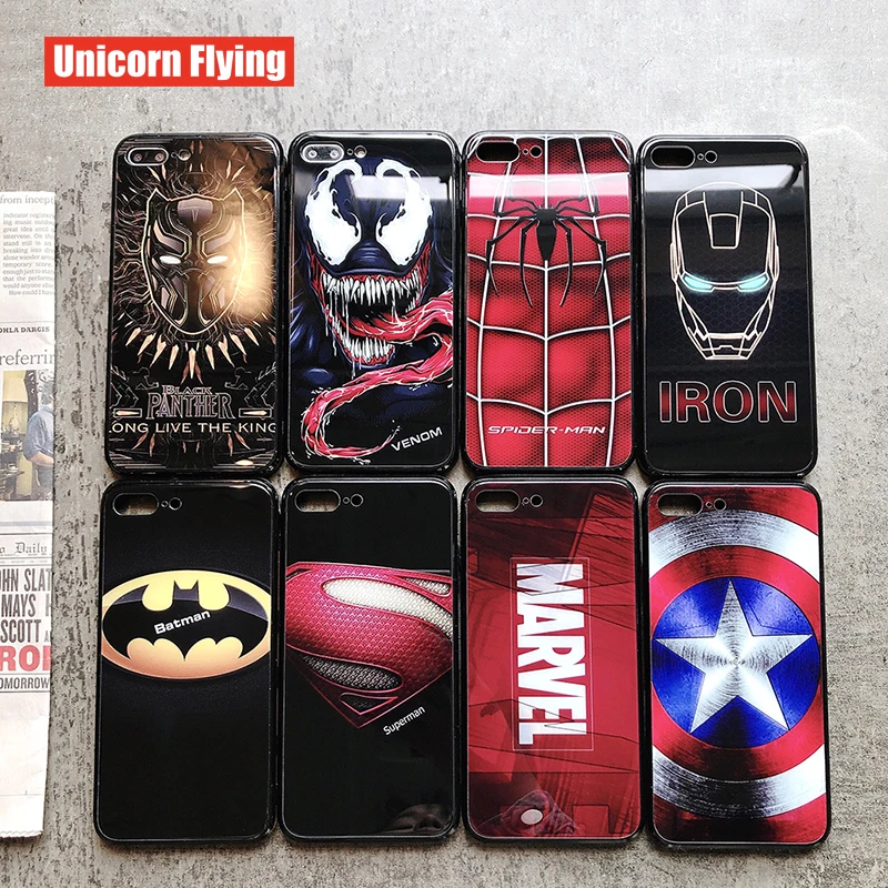 

LinXiang Superhero Venom Spider-Man Iron Man Batman Tempered Glass Phone Case Cover For iphone 6 6s 7 8 Plus X XS Max XR 11 Pro