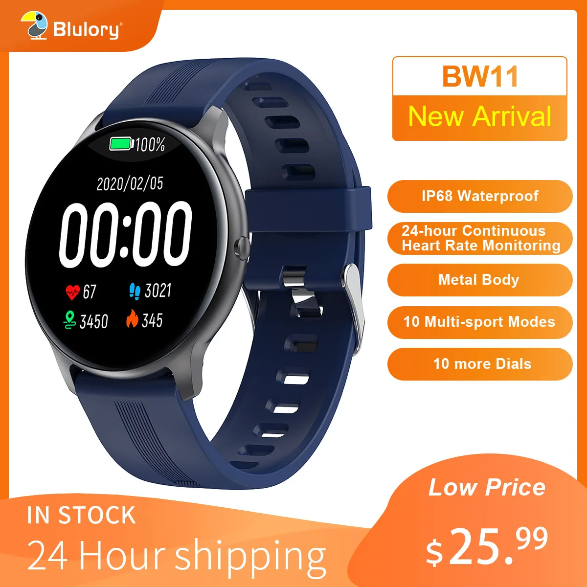 Blulory Смарт часы BW11 Bluetooth спортивные умные отображающие сердцебиение 5ATM