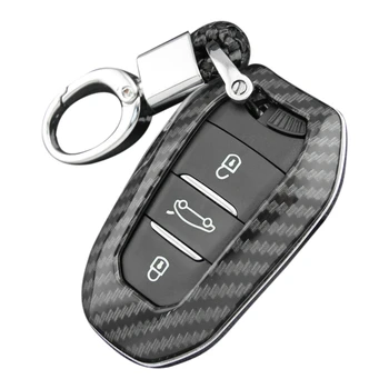 

Carbon Fiber Car Key Cover Case Chain Smart Cover Buckle Car Accessories for Peugeot 4008 5008 Citroen C5 Picasso DS