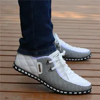 Men Leather Shoes Autumn Men's Casual Shoes Breathable Light Weight White Sneakers Driving Shoes Pointed Toe Business Men Shoes 1