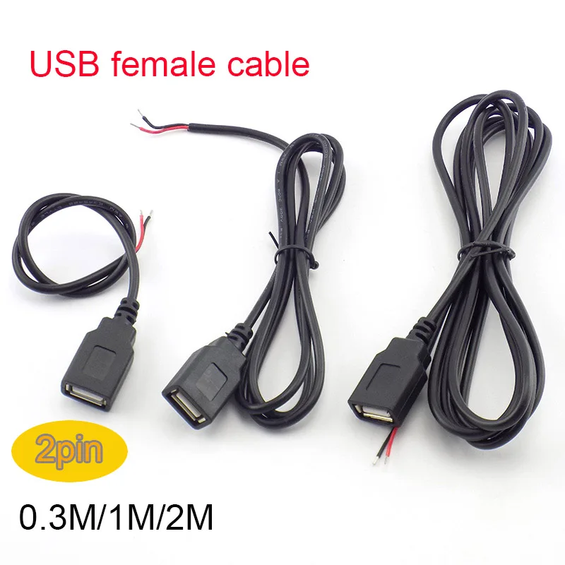 Connecteur d'alimentation USB 2.0 A femelle et mâle, 1m 2m 2 broches 4 broches, développement de charge, câble d'extension, adaptateur 5V DIY