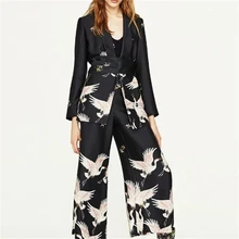 Японский стиль кардиган Haori женское кимоно Harajuku Crane костюм ретро Повседневные Вечерние широкие брюки высокая талия Капри уличная одежда