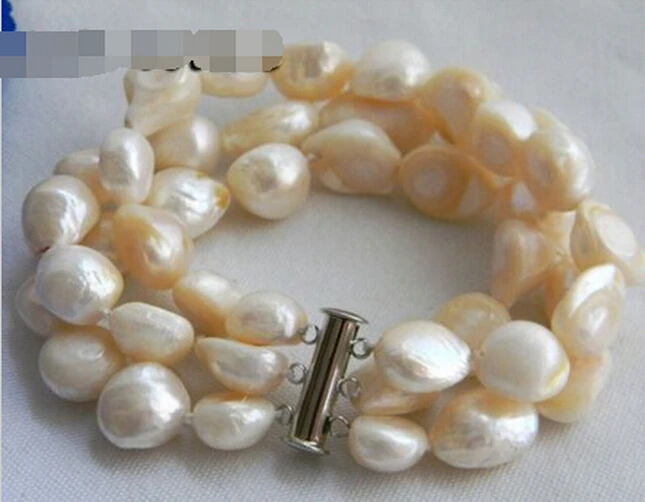 DYY 914+++ 3 нити 8 ''12 мм белый искусственный жемчуг в стиле барокко браслет