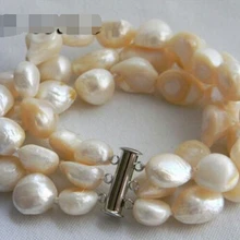 DYY 914+++ 3 нити 8 ''12 мм белый искусственный жемчуг в стиле барокко браслет