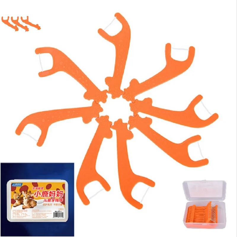24PCS/box  Orange Dental Floss Teeth Stick Tooth Pick Interdental Brushes Teeth Clean Toothpick Flosser Tool