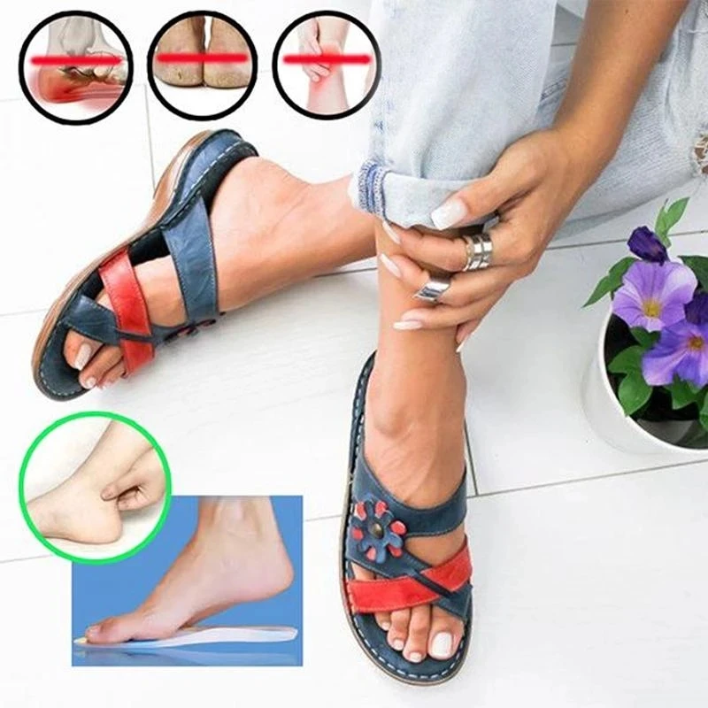 

Women Comfy Slippers Anti-slip Retro Wedge With Thick Bottom Stitching Sandals Ladies Open Toe Beach Casual Shoes