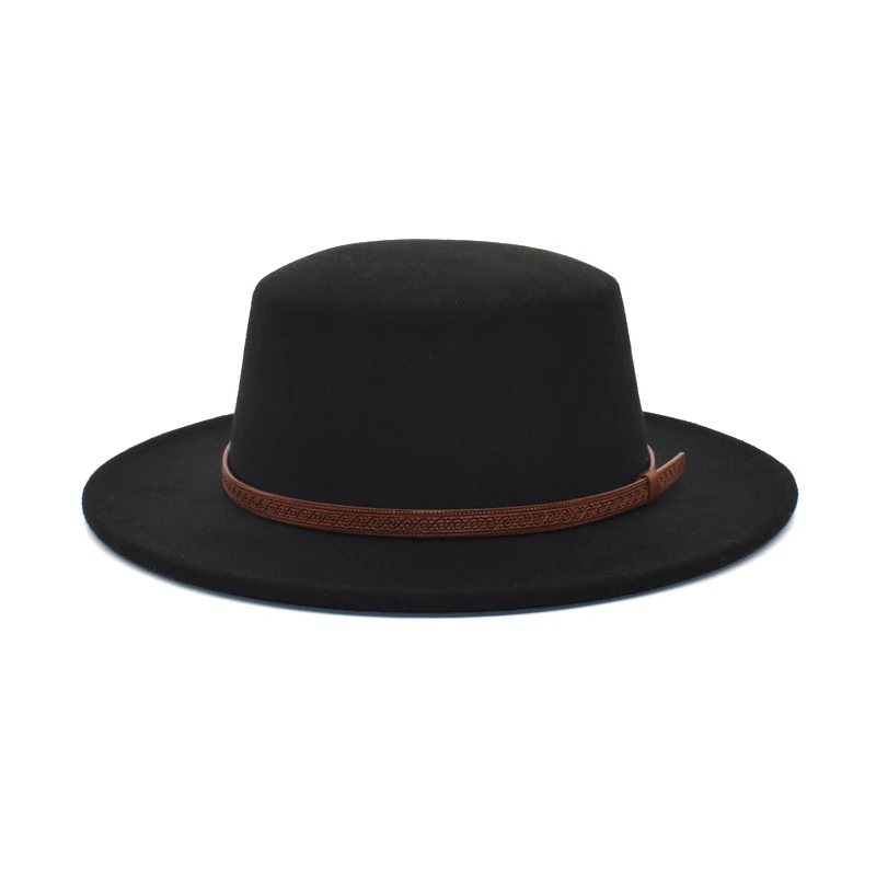 

FUODRAO Female British Wool Hat Women Fedora Flat Top Bowler Hat Wide Brim Black Jazz Cap European American Round Caps P44
