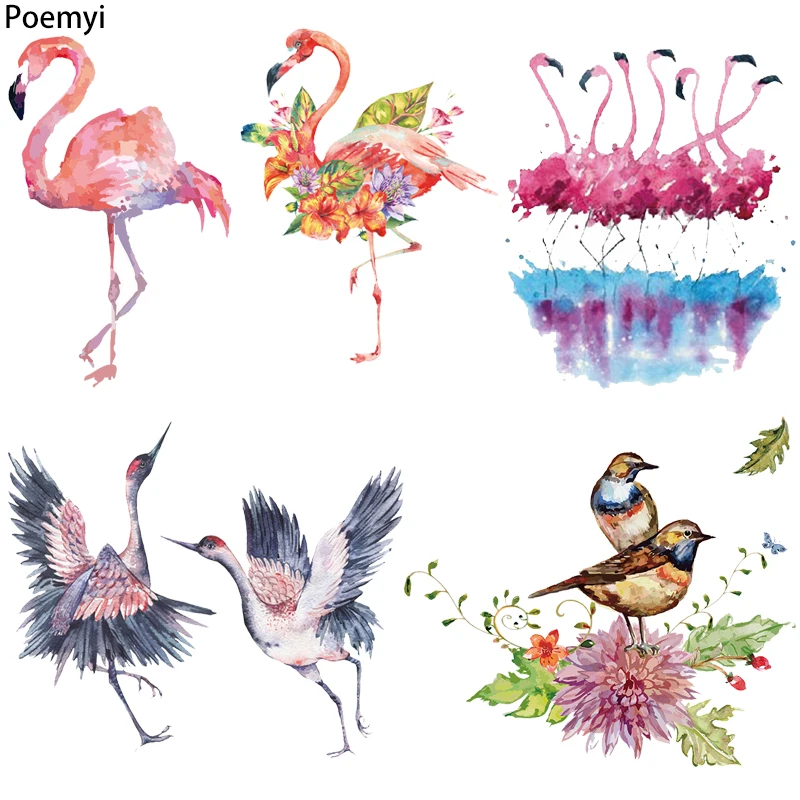 

Beautiful Plamingo Heat Transfer Strips Bird Iron on Patches for Clothing T-shirt Themal Stickers Decorative Applique on Clothes