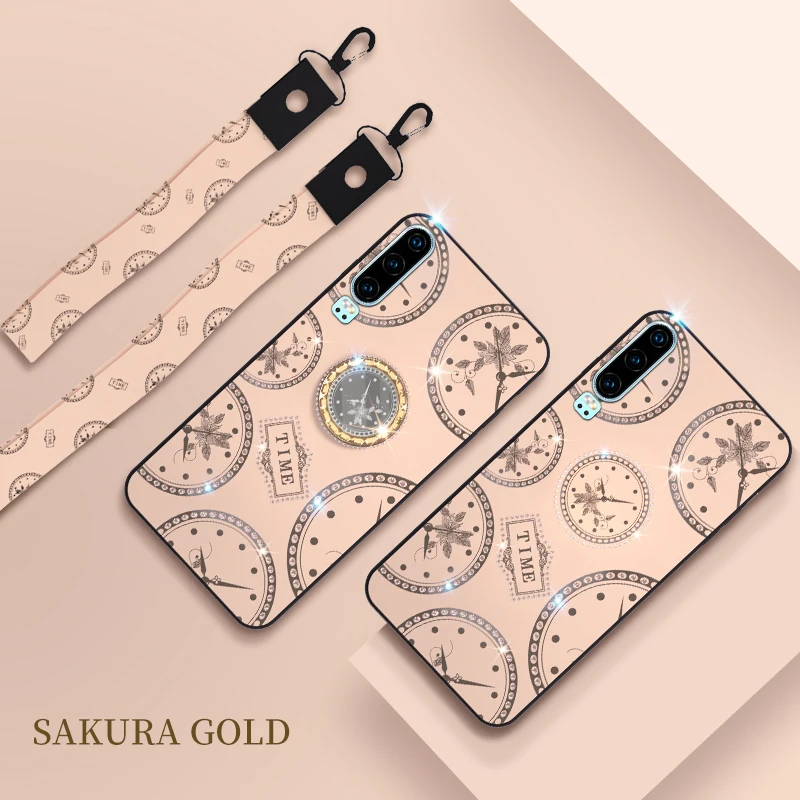 Gold Чехол с блестящими часами для samsung Galaxy Note 10 Plus 9 8 S10 9 8 Plus S7 Edge 360 вращающееся кольцо на палец с ремешком Lanya - Цвет: Gold