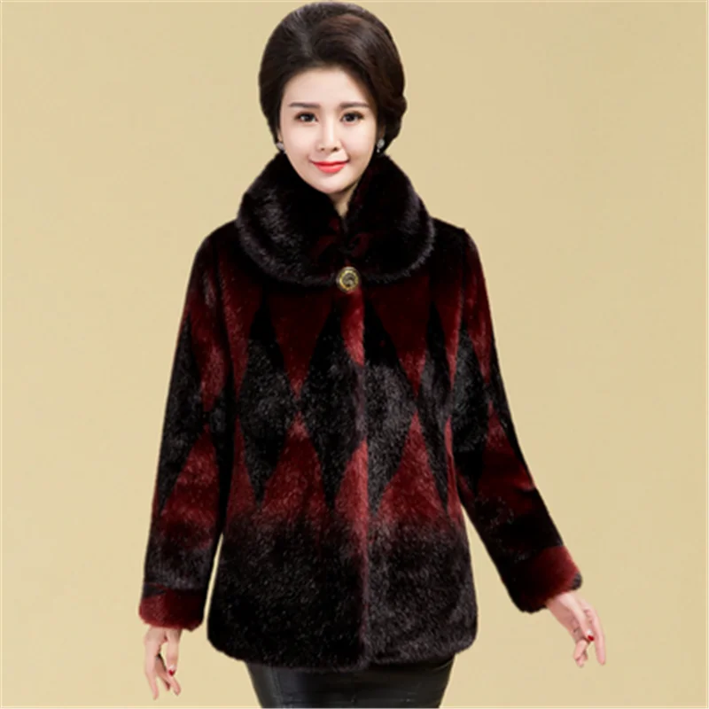 Faux Fur coat for women New Autumn and Winter Mink Fur jackets Plus size 5XL middle aged female Thicken Fur short coats 699 - Цвет: Red shape