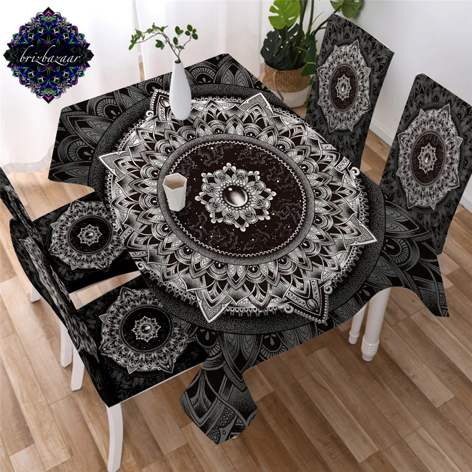 Скатерть Mandala от Brizbazaar черная белая водостойкая|Скатерти| |