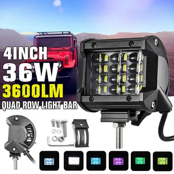 

4inch 36W Colorful LED Work Lights 4-row Offroad Led Bar Light Trucks Boat ATV 4x4 4WD 12v 24v Spot Flood Driving Lamp Headlight