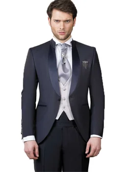 Traje ajustado de un botón para hombre para chaqueta de boda + Pantalones + chaleco 3 piezas para novio esmoquin chal solapa bod