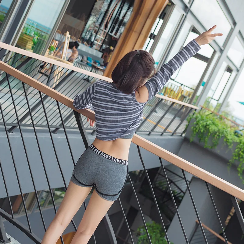 

Split Vest Swimwear Set Sports Fitness Casual Lettered Stripes Long-sleeved Swimsuit Women's Boxers Three-piece Set