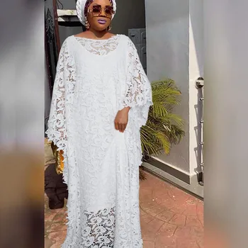 

African Lace Dresses For Women New Dashiki Africa Clothing White Loose Robe Autumn Fashion Party 2 Piece Set African Dress Lady