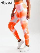 

Taygaga Women's Leggings Tie Dye Seamless Quick Dry Yoga Pants High Waist Hip Lift Bottom Threaded Sports Fitness Pants Female