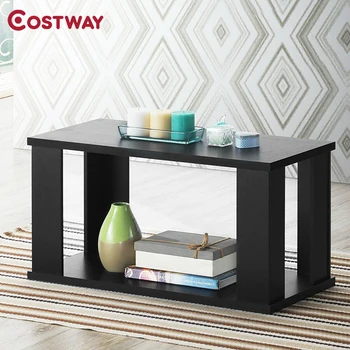 

2-tier Rustic Vintage Coffee Table with Open Storage Shelf Smooth Textured Tabletop Durable Engineered Wood End Side Table