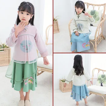 

Children's Tang style girl's two-piece national style suit baby's new spring cotton hemp Hanfu children's Republic style