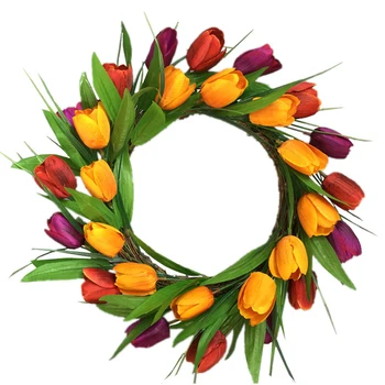 

Diy Simulation Three-Colour Tulip Wreath Wedding Decoration Hanging Decor Wall Window Decor Festive Supplies