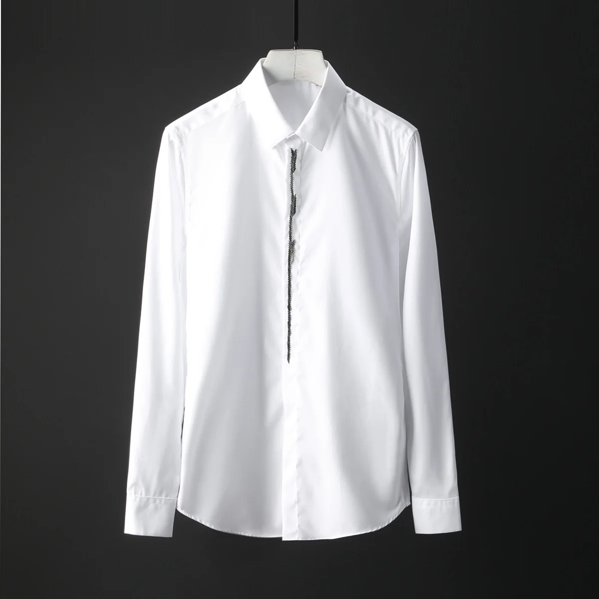 

100% Cotton Fashion Placket Pure Hand Beading Men Long Sleeve Plus Size 4xl Solid Color Mens Dress Shirt