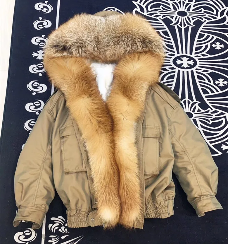 Новая зимняя куртка съемная подкладка из кроличьего меха Рекс натуральный мех парка с натуральным лисьим мехом воротник капюшон короткое пальто женские парки