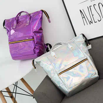 

Laser Backpack Casual Travel Bags Women Girls Rucksack Waterproof PU Leather Holographic Knapsack School Bags for Teenage Girls