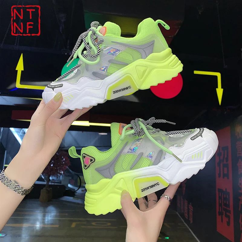 21スニーカー女性プラットフォーム靴バスケットファムファッション通気性厚底デザイナーチャンキースニーカーzapatillas Mujer レディースヴァルカナイズシューズ Aliexpress
