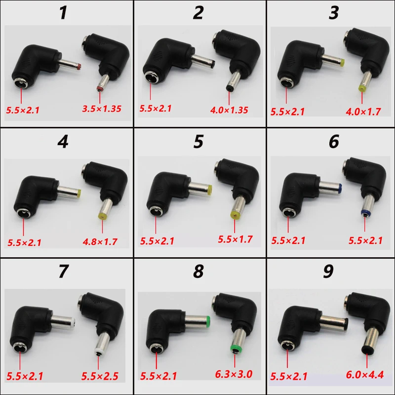 Buena Compra Adaptador de corriente hembra, conector DC de 5,5x2,1 MM a 3,0x1,35, 4,0x1,35, 4,0x1,7, 5,5x2,1, 5,5x2,5, 6,3x3,0 6,0x4,4 MM, macho, 90 grados aKwjMWl513l